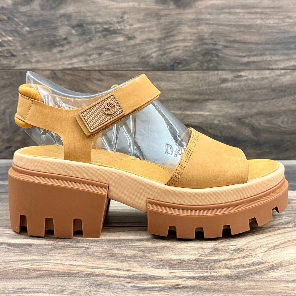 NIB Timberland Everleigh 9M Lug Sole Ankle Strap Sandal Wheat Nubuck - Picture 4 of 10